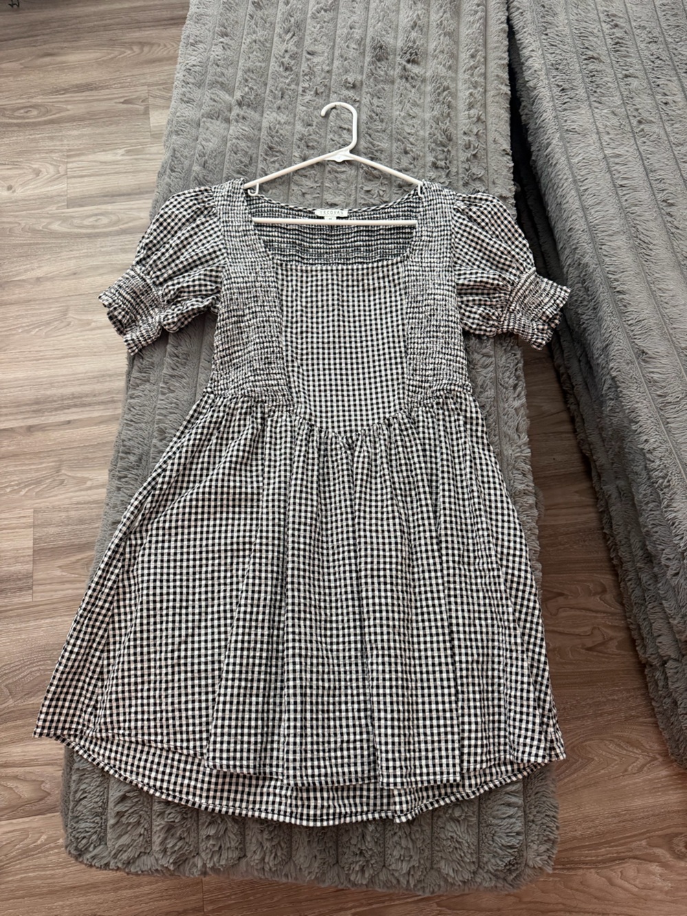 Tecovas Black and White Gingham Square Neck Dress